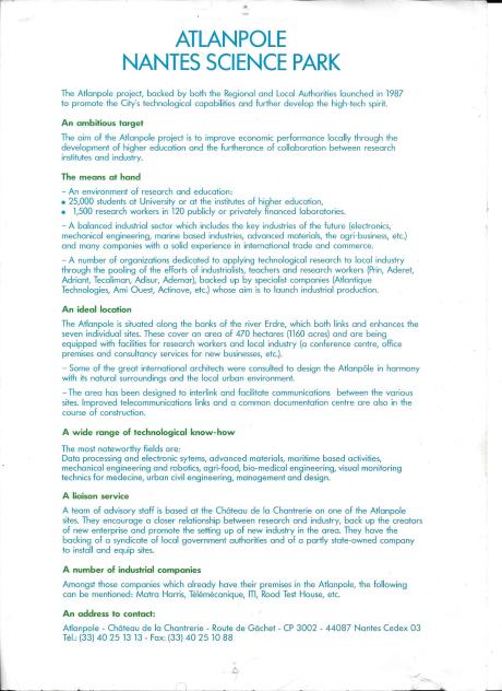 Nantes Atlanpole 1990 mais sans ARCANE verso