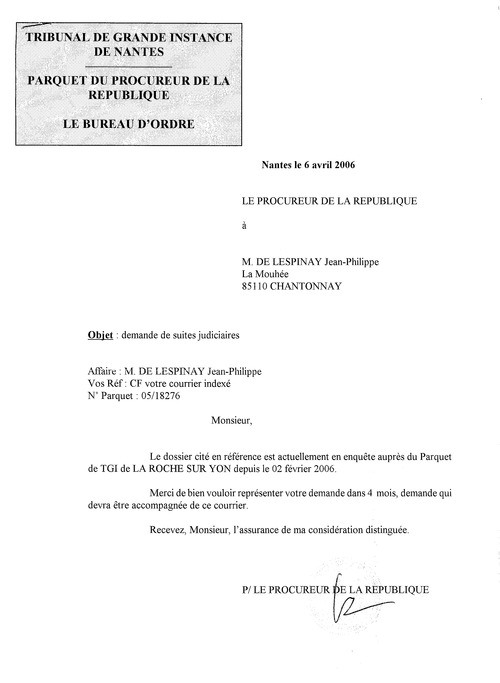réponse du procureur à ma plainte vs castagné