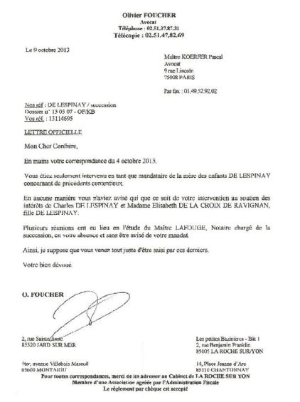 Foucher répond à Koerfer qu'il a menti