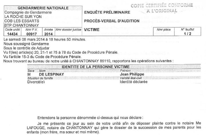 Plainte JP contre Lafouge (extrait)