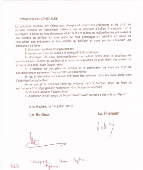 Contrat de location Tocquer Biarritz