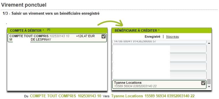 Virement vers Tyanne location