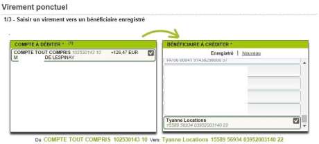 Virement vers Tyanne location