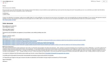 Mail récépissé requête JPL à Google cf Koerfer