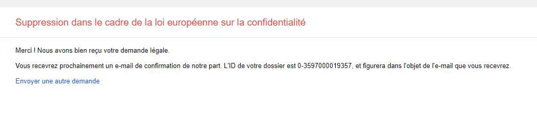 Récépissé requête JPL à Google cf Koerfer