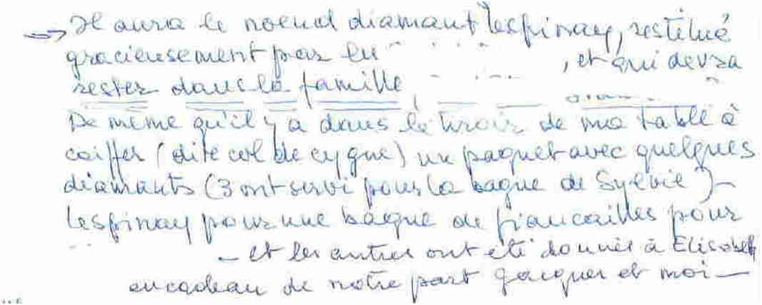 Noeud diamant et paquet de diamants légués à JP par Mioup et Pioup
