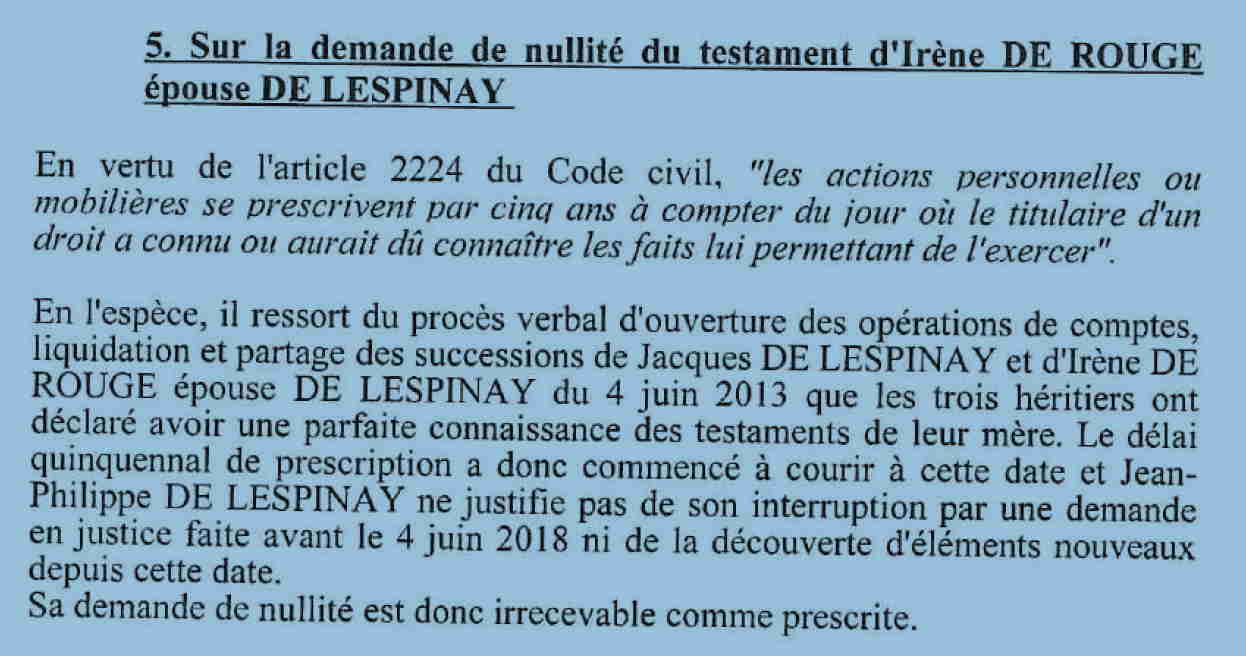 Pontoise 2020 - 'la prescription s'oppose à la nullité du testament'
