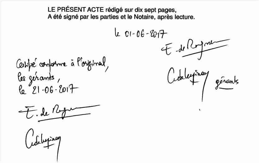 Signatures nouveaux statuts 2017 'dont celle de Lafouge'