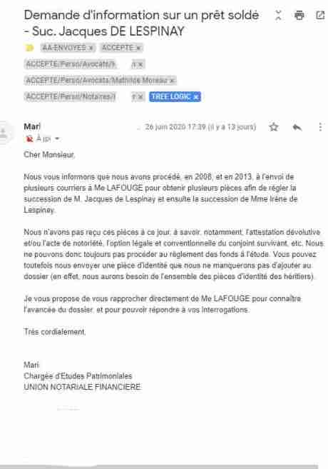 Unofi se plaint de l'inaction de Lafouge cf argent de Papa immobilisé chez eux, 26.06.2020